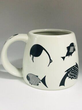 1998 Treasure Chest New Mexico Ceramic Mug Fish Bird Southwest Black & White